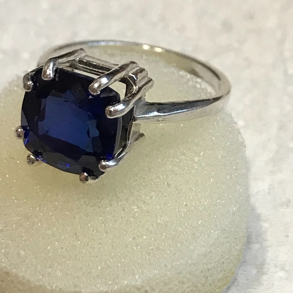 Genuine Cushion Cut Blue Sapphire Ring